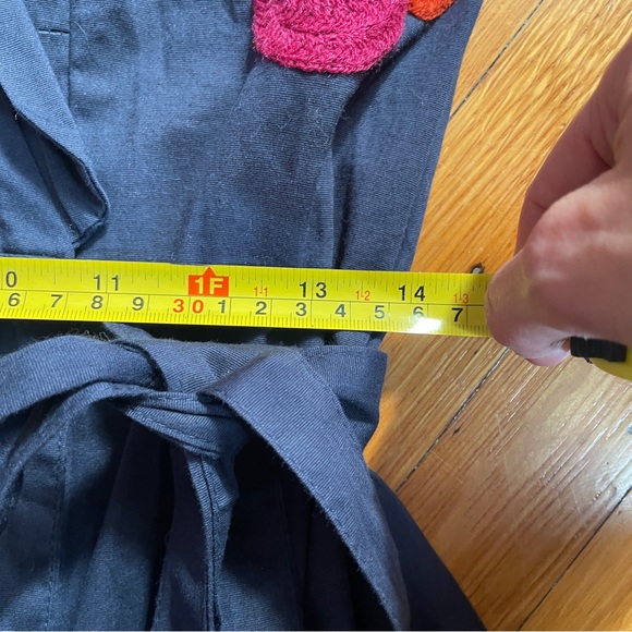 Almatrichi Blue Cotton Wrap Dress with Colorful Flower Stitching - Picture 6 of 10